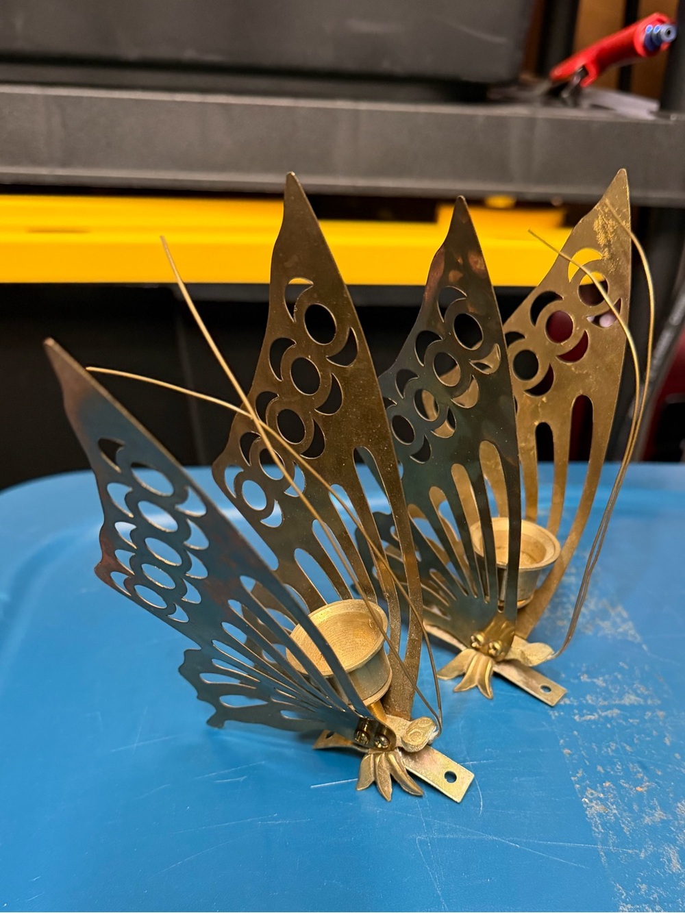 Brass Butterfly Wall Candle Holders - Pair